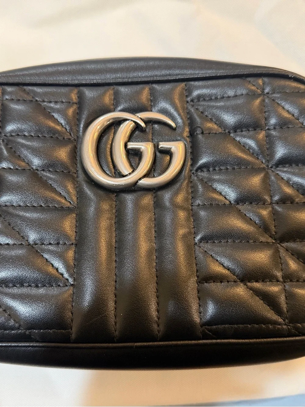 Gucci Black Marmont Crossbody Bag w/ Silver Hardware, Dust Bag & shopping bag